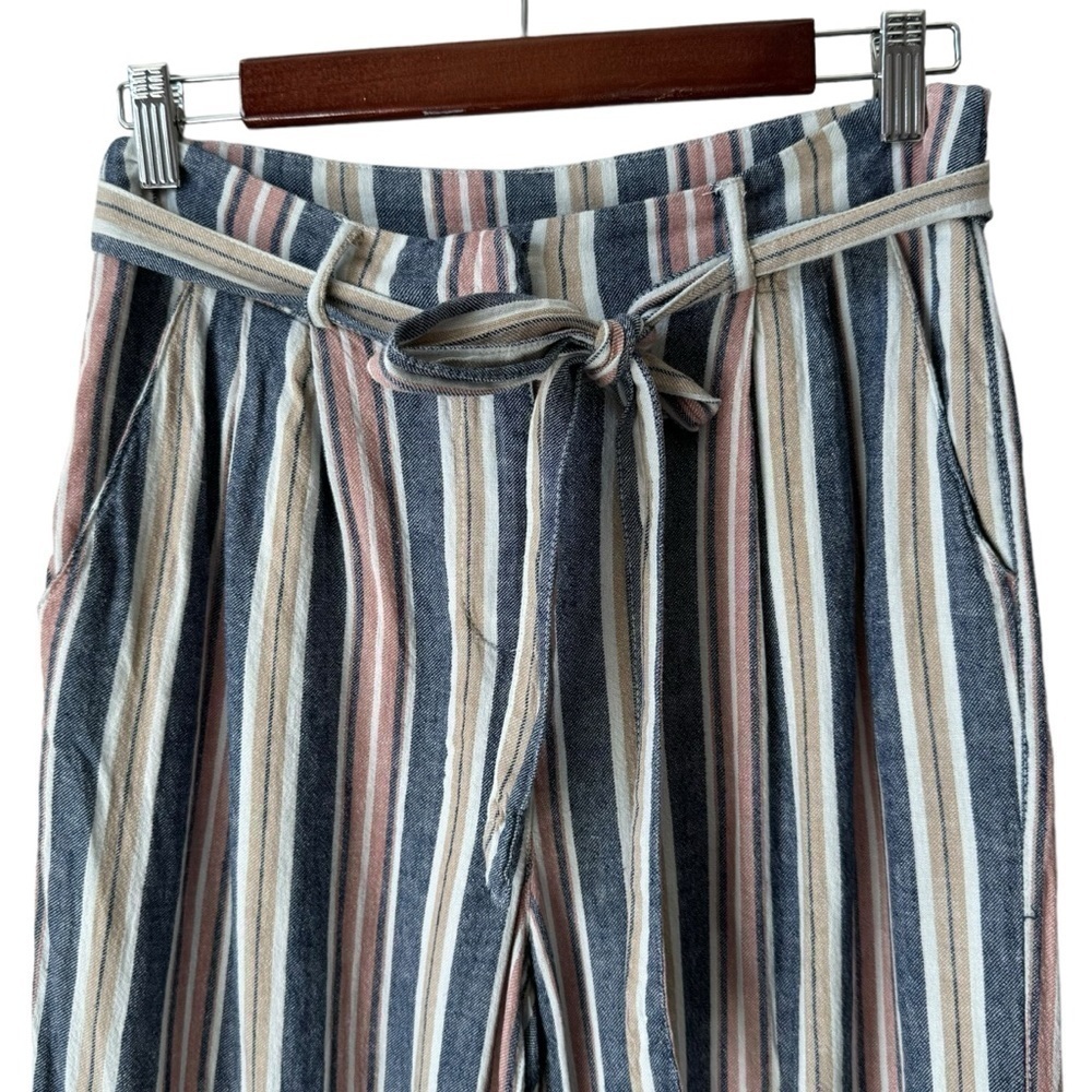 Dex Linen Blend High Rise Multi Colour Stripe Waist Tie Pants Women's Size XS - Picture 2 of 9